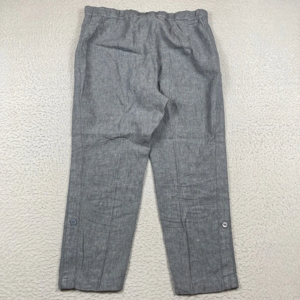 Pure Jill‎ Linen Pants Women Large Petite Chambray Elastic Waist Straight